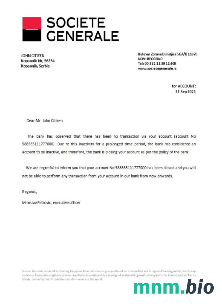 Przykład zamknięcia Serbia Societe Generale w formatach Word i PDF